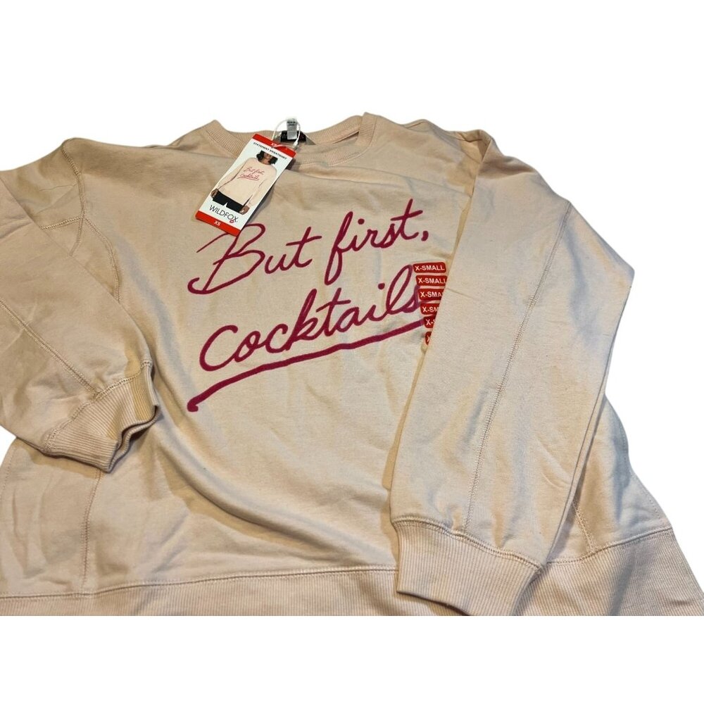 But First Cocktails Womens Sweatshirt XS Wildfox Cotton/Polyester Beige & Pink